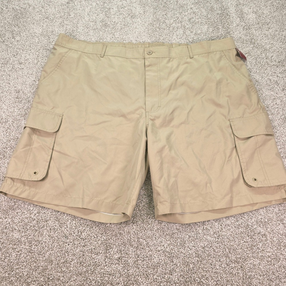 Merona Mens XXL Khaki Tan Hybrid Cargo Swim Shorts Elastic Waist Quick Dry 46W